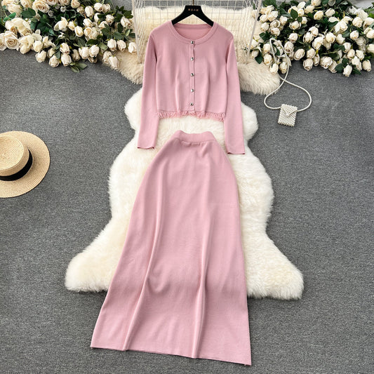 Cardigan&Half-body Skirt Fringed Knit 2Pcs