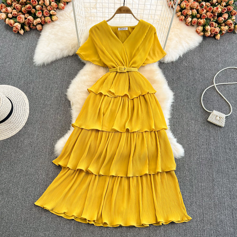 V-Neck High Waist Cake Dress