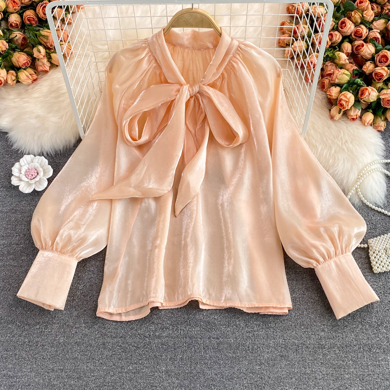 Retro Loose Bow Tie Shirt