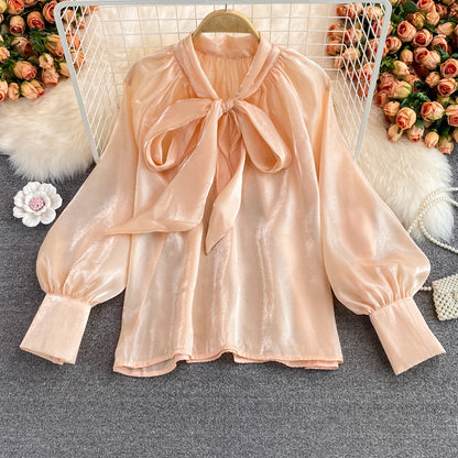 Retro Loose Bow Tie Shirt