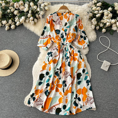 French Style Floral Printed Chiffon Dress