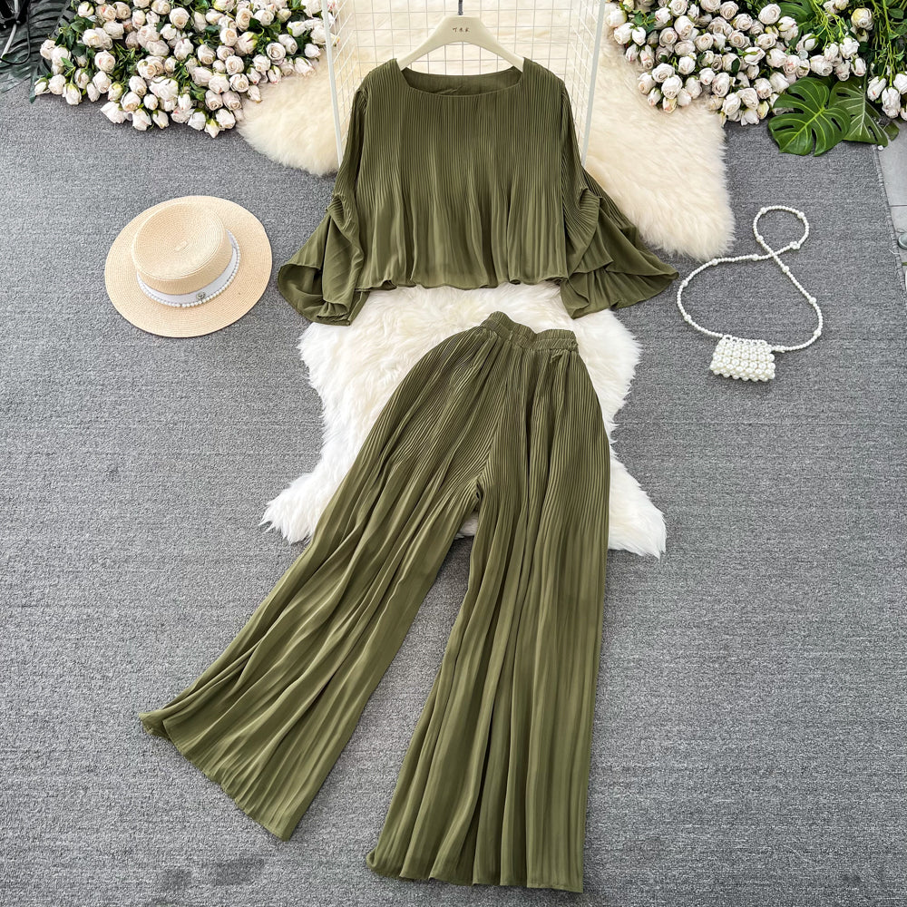Top&Trousers Loose-fitting Chiffon 2Pcs