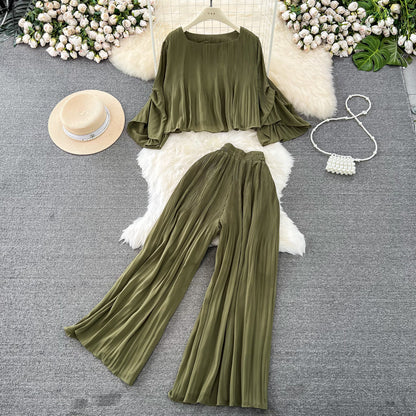 Top&Trousers Loose-fitting Chiffon 2Pcs