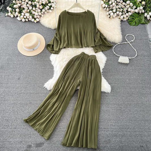 Top&Trousers Loose-fitting Chiffon 2Pcs