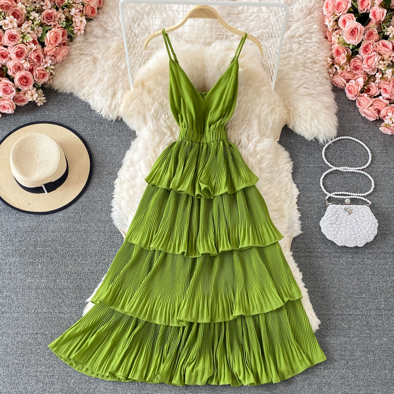 Multicolor Sling Pleated Dress