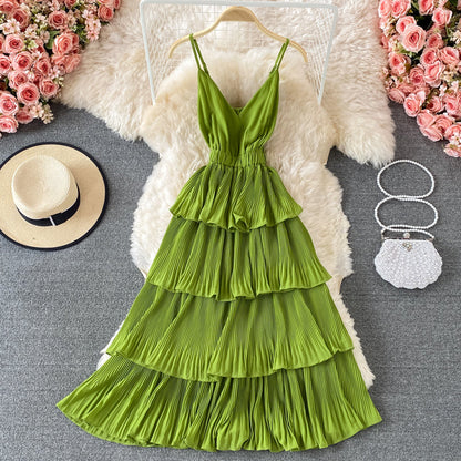 Multicolor Sling Pleated Dress