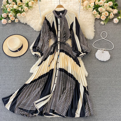 Round Collar Floral Printed Satin Dress