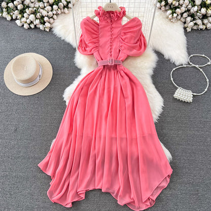 Elegant A-Line Ruffled Maxi Dress