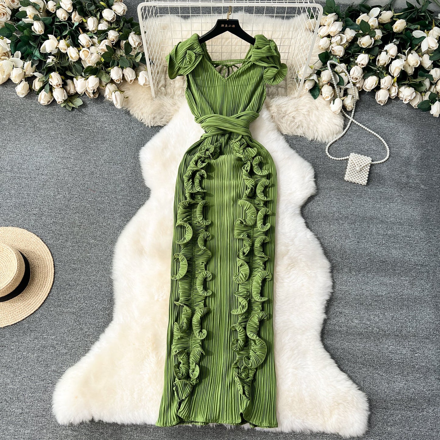 Designer 3D Ruffled Cocktail Dress