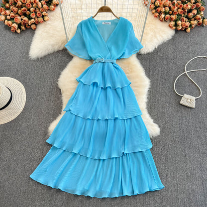 V-Neck High Waist Cake Dress