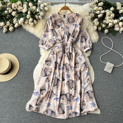 French Style Floral Printed Chiffon Dress