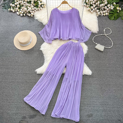 Top&Trousers Loose-fitting Chiffon 2Pcs