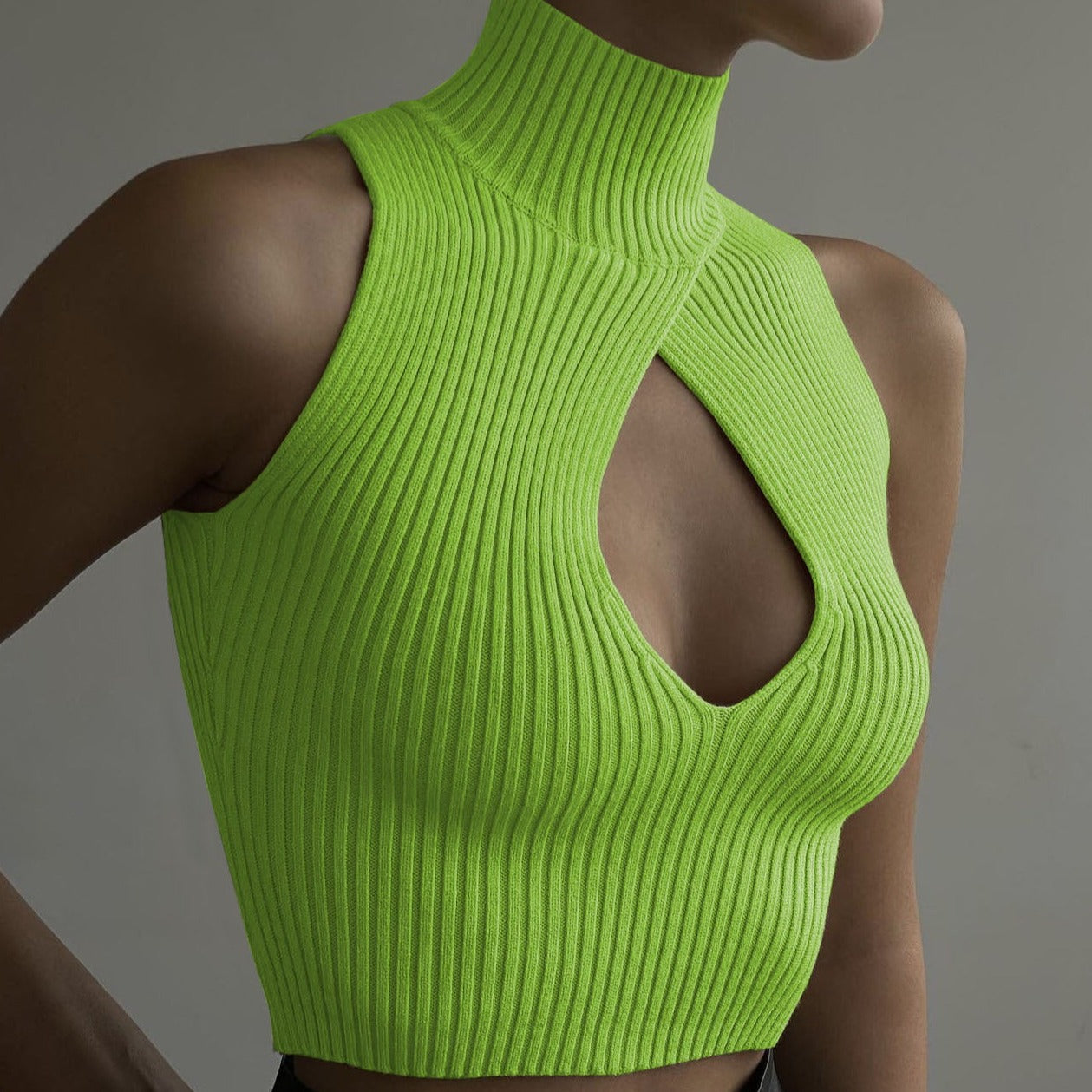 Turtleneck Hollowed Sleeveless Sweater