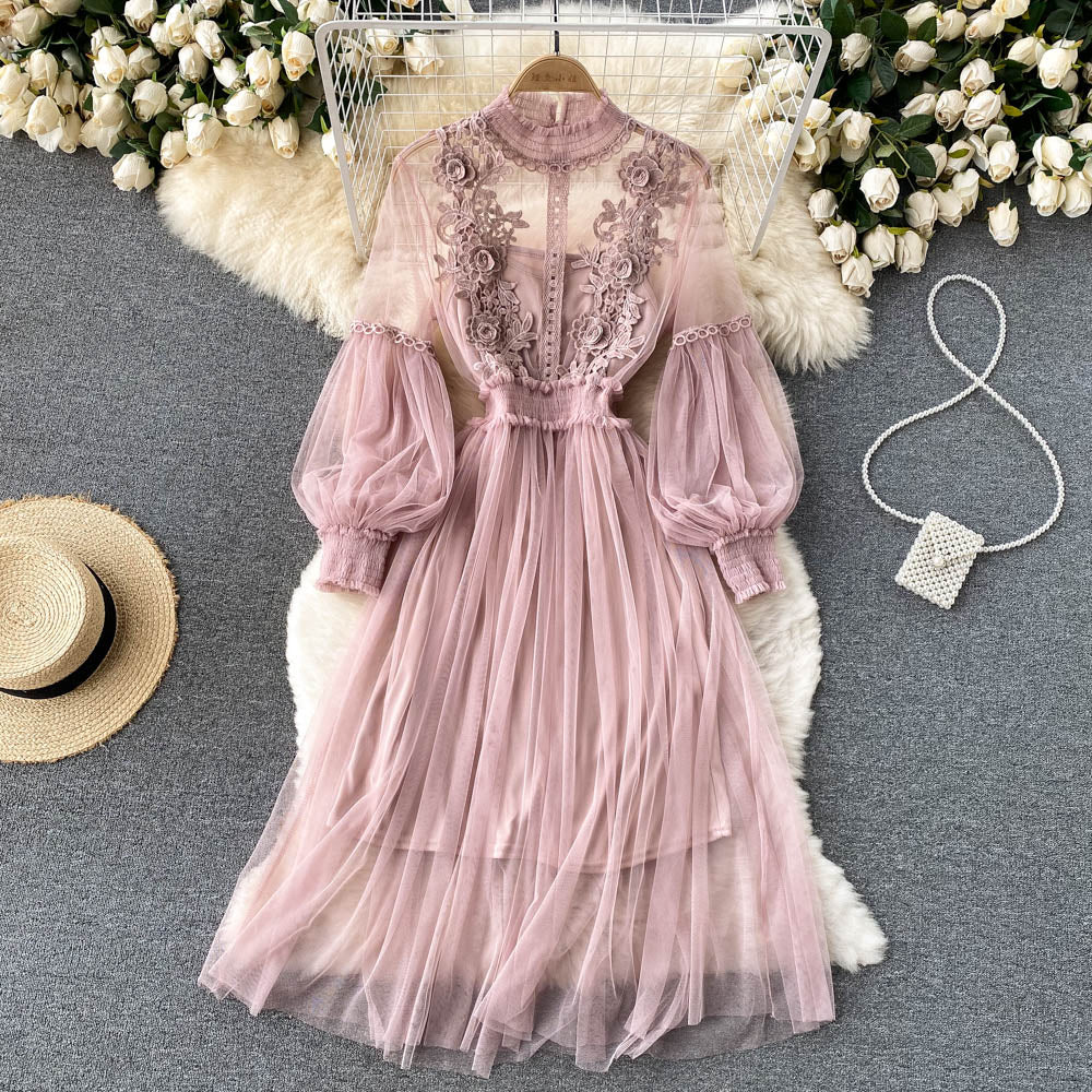 Embroidered Mesh Sleeve Sling Two-Piece Dress