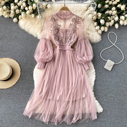 Embroidered Mesh Sleeve Sling Two-Piece Dress