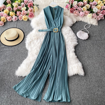 Office Shawl Collar Belted Jumpsuit