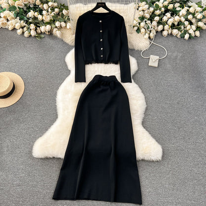Cardigan&Half-body Skirt Fringed Knit 2Pcs