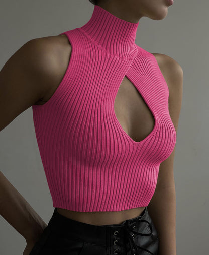 Turtleneck Hollowed Sleeveless Sweater