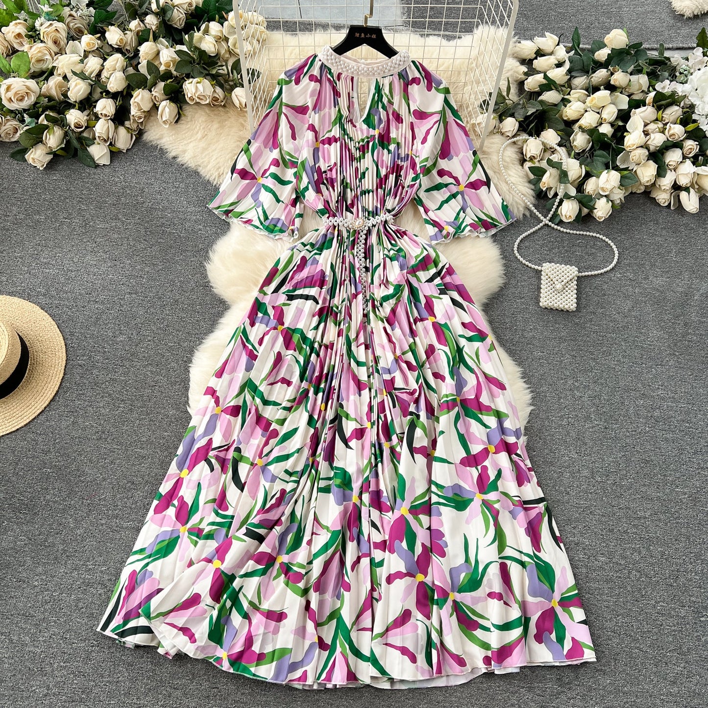 Elegant Floral Embroidered Beaded Dress