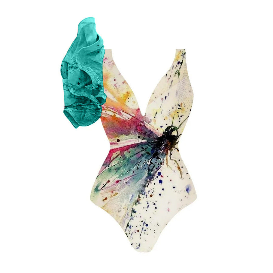 Ruffled Printed One-piece Swimwear&Skirt 2Pcs