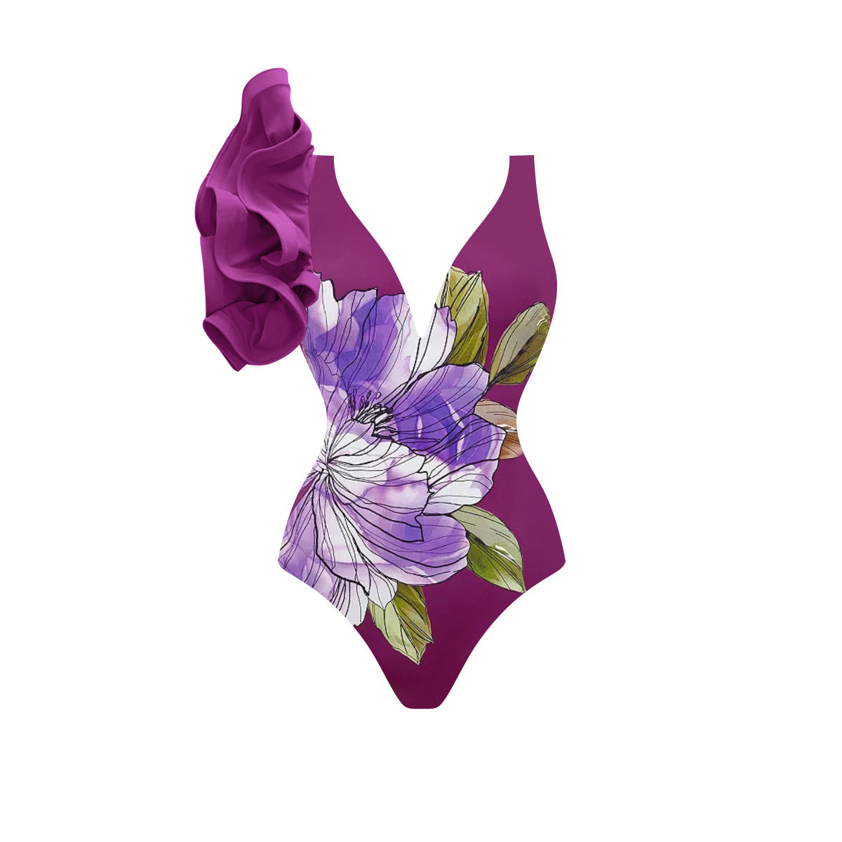 Ruffled Printed One-piece Swimwear&Skirt 2Pcs