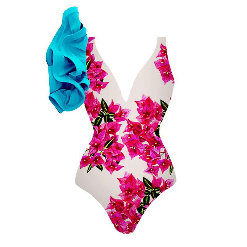 Ruffled Printed One-piece Swimwear&Skirt 2Pcs