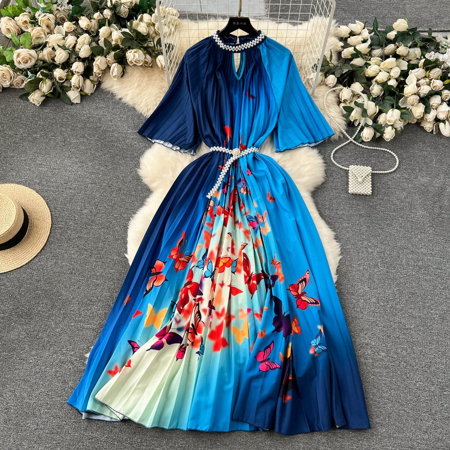 Elegant Floral Embroidered Beaded Dress