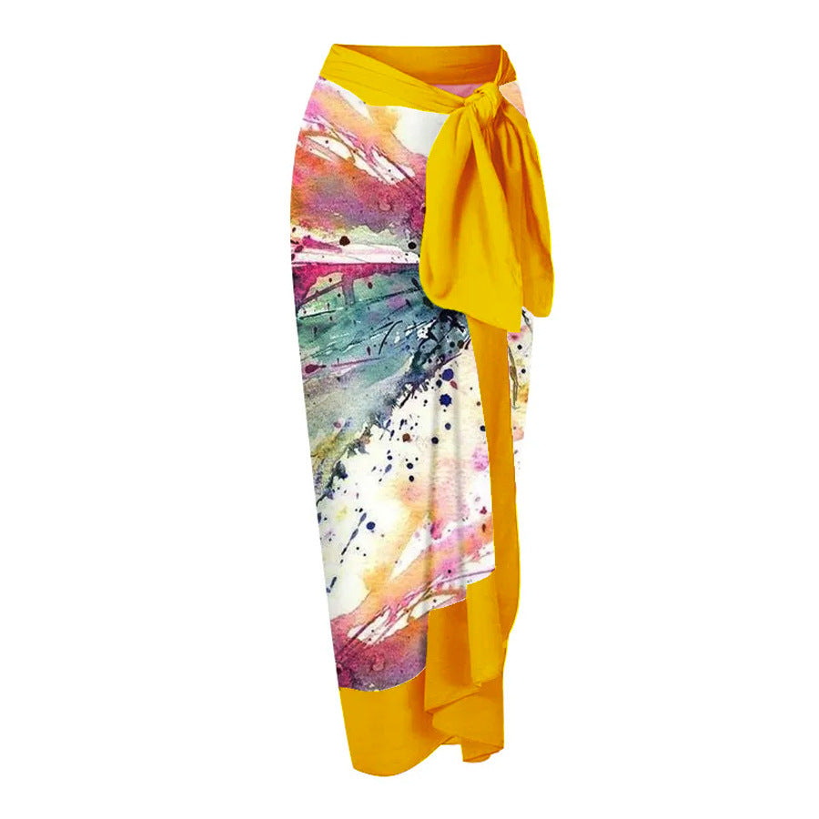 Ruffled Printed One-piece Swimwear&Skirt 2Pcs