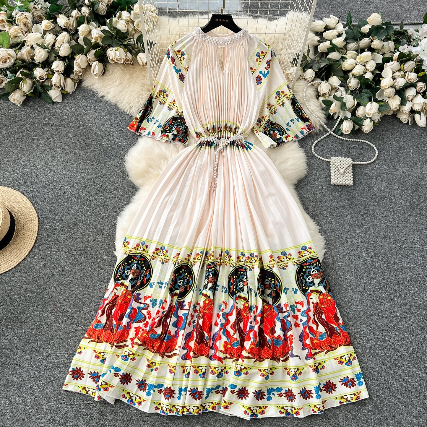 Elegant Floral Embroidered Beaded Dress