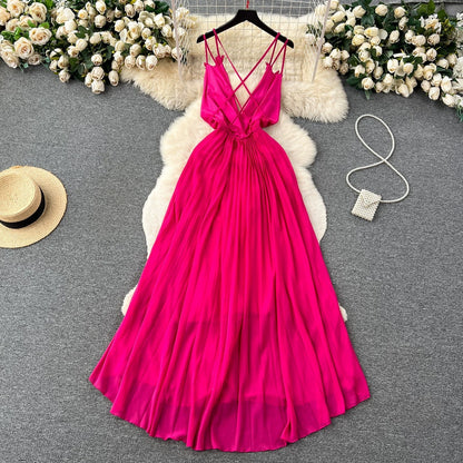 Premium Strap Pleated Cocktail Dress