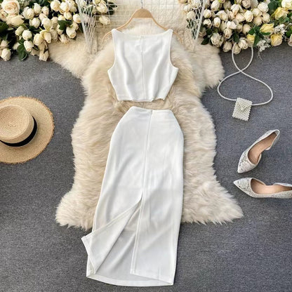Sculpted Satin Vest & Asymmetric Wrap Skirt