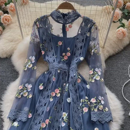 Embroidered Lace And Mesh Embroidered Dress