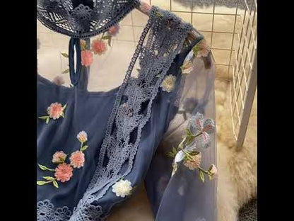 Embroidered Lace And Mesh Embroidered Dress