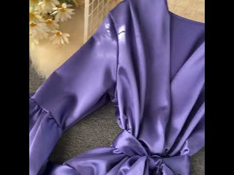 Satin Lantern Sleeve Ruffle Dress