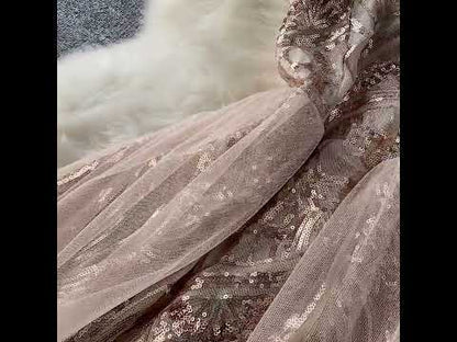 Off-the-shoulder Sequined Mesh Dress